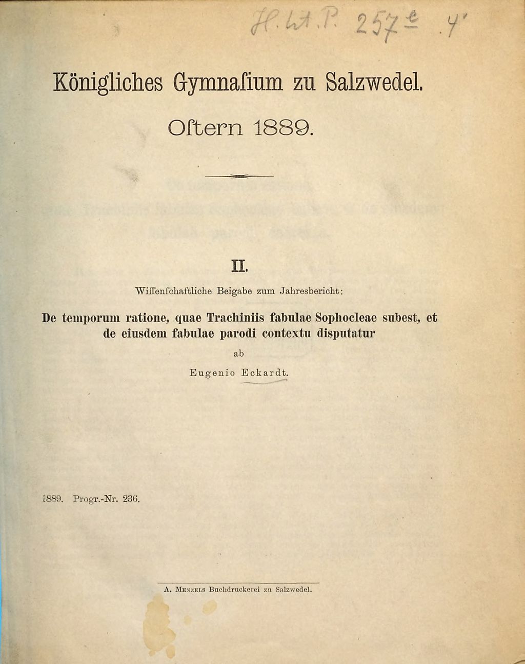 Cover of De temporum ratione, quae Trachiniis fabulae Sophocleae subest, et de eiusdem fabulae parodi contextu disputatur