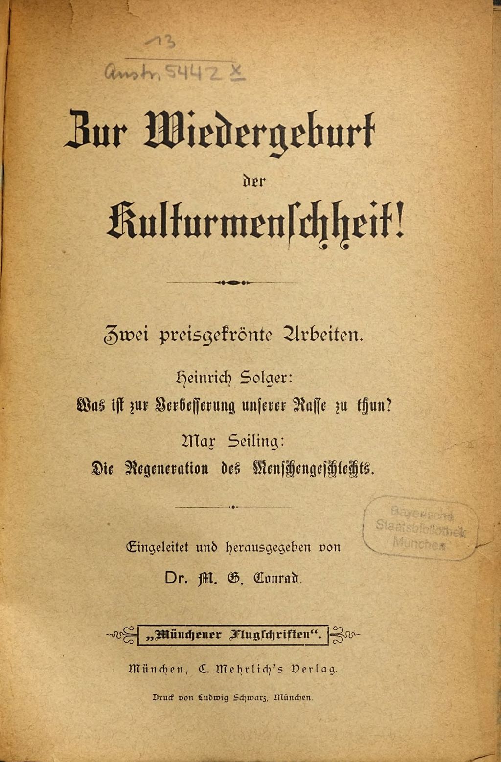 Cover of Zur Wiedergeburt der Kulturmenschheit
