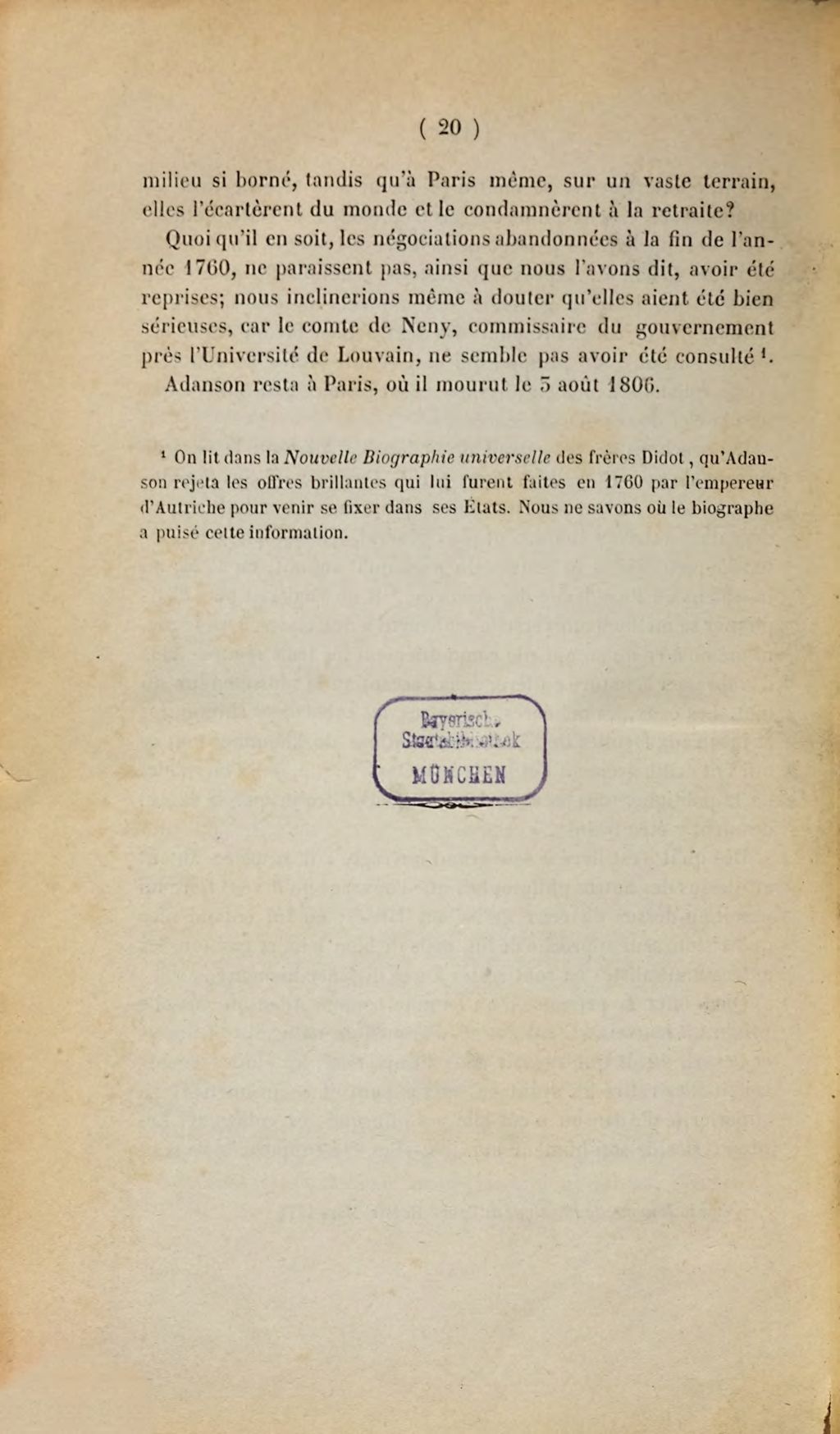 Cover of Sur le dessein qu'on avait formé en 1760 de faire l'acquisition du naturaliste Michel Adanson et de son cabinet pour l'université de Louvain; par Éd. Mailly