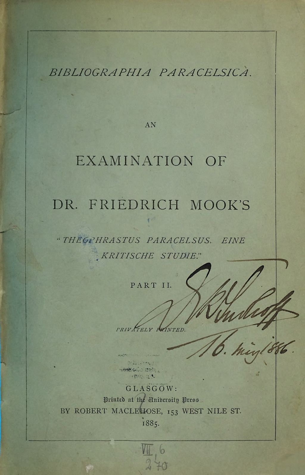 Cover of Bibliographia Paracelsica. 2, An examination of Dr. Friedrich Mook's "Theophrastus Paracelsus . Eine kritische Studie"