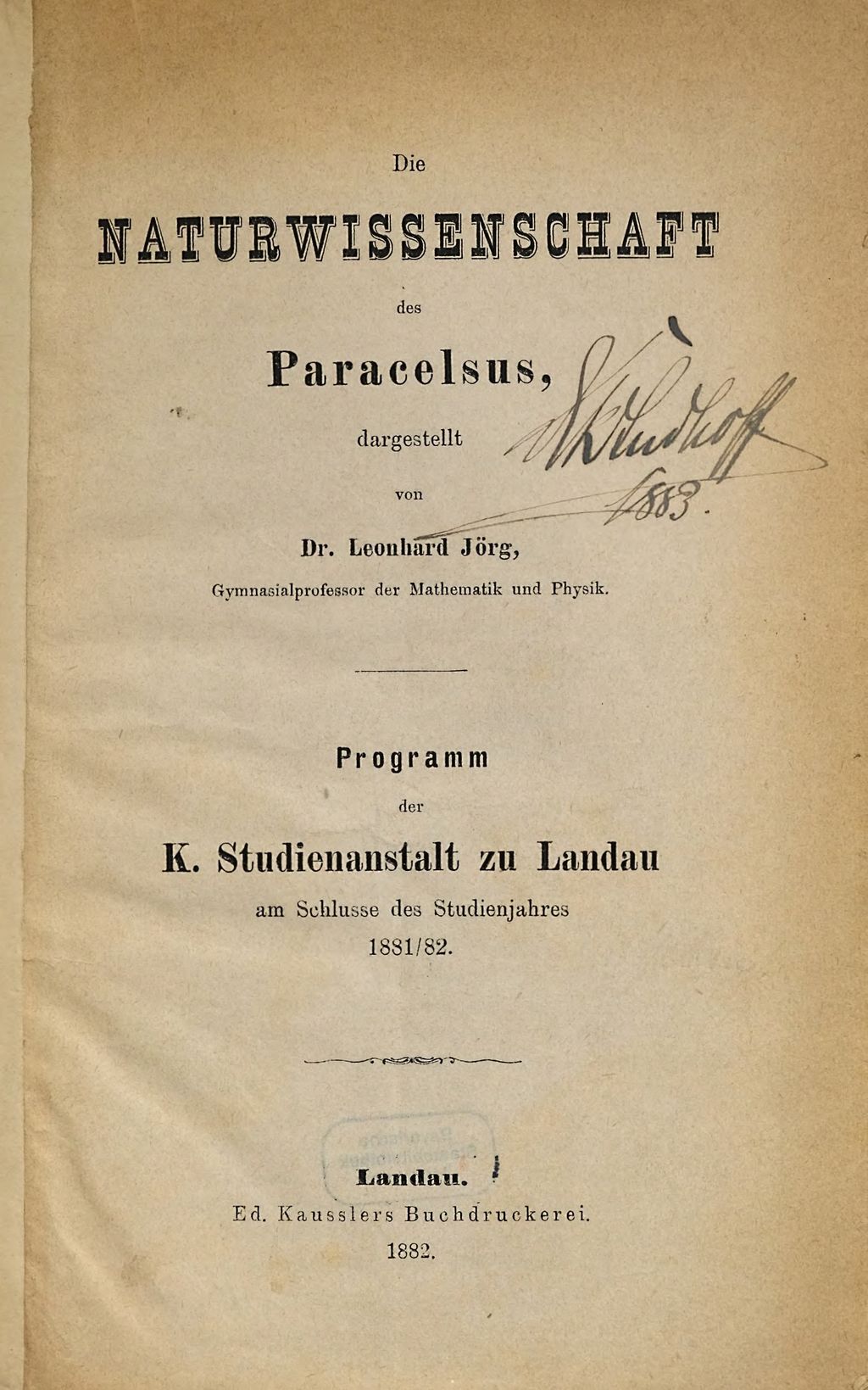 Cover of Die Naturwissenschaft des Paracelsus