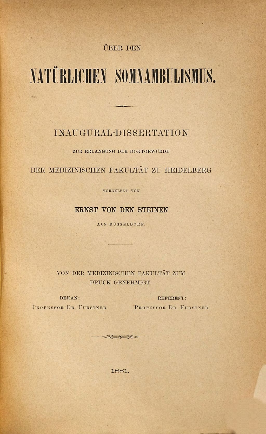 Cover of Über den natürlichen Somnambulismus