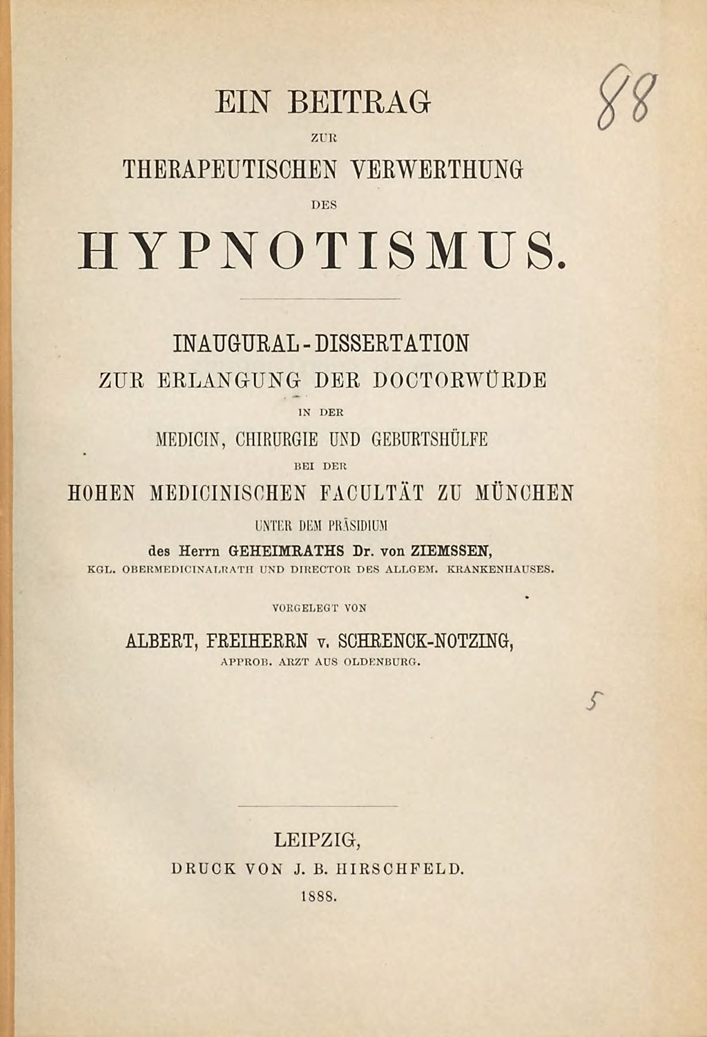 Cover of Ein Beitrag zur therapeutischen Verwertung des Hypnotismus