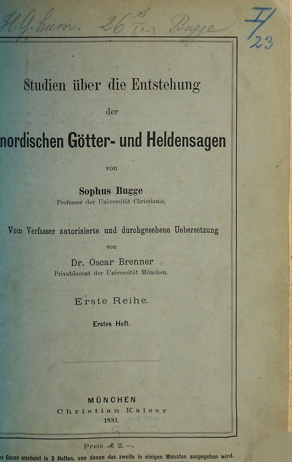 Cover of Studien über die Entstehung der nordischen Götter- und Heldensagen . 1