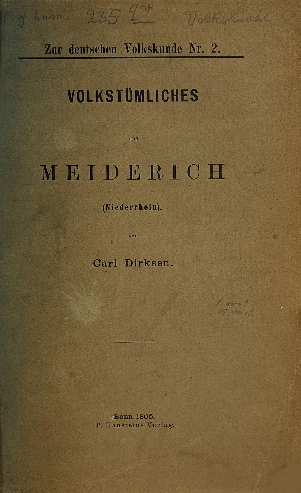 Cover of Volkstümliches aus Meiderich (Niederrhein)