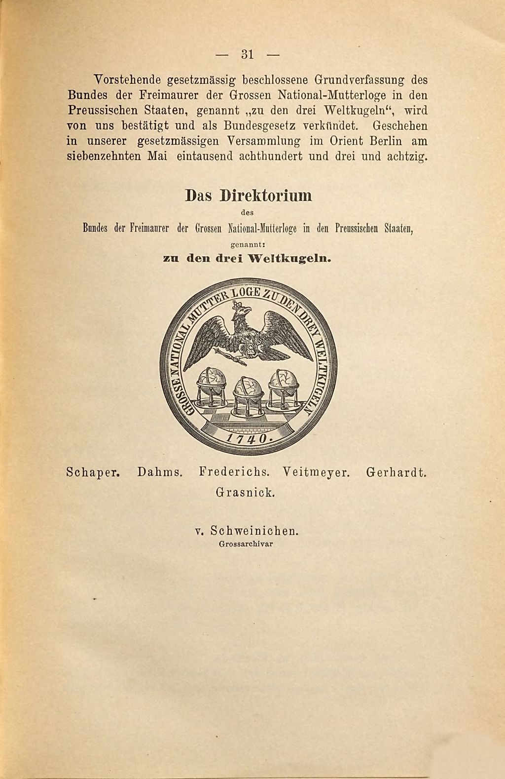 Cover of Grundverfassung des Bundes der Freimaurer der grossen National-Mutterloge in den preussischen Staaten genannt: zu den drei Weltkugeln