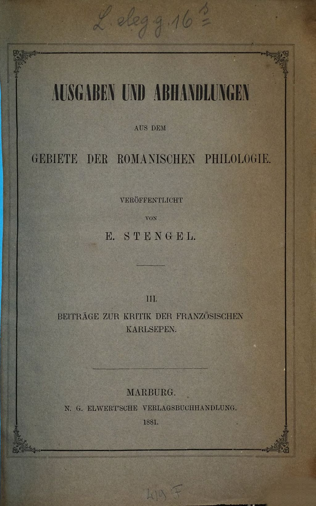 Cover of Beiträge zur Kritik der französischen Karlsepen