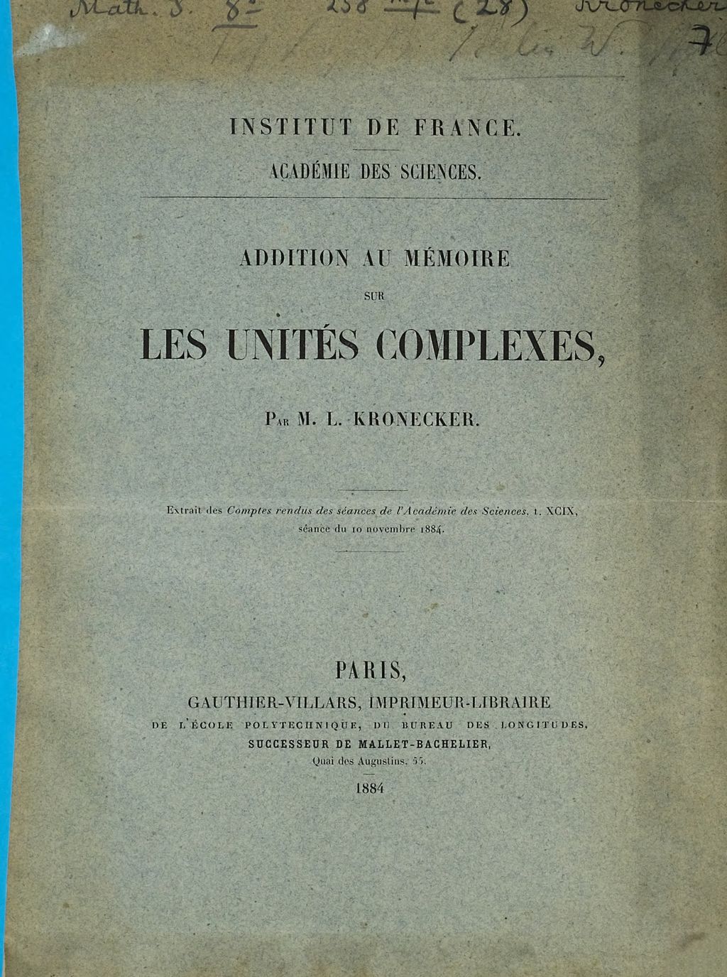 Cover of Addition au mémoire sur les unités complexes