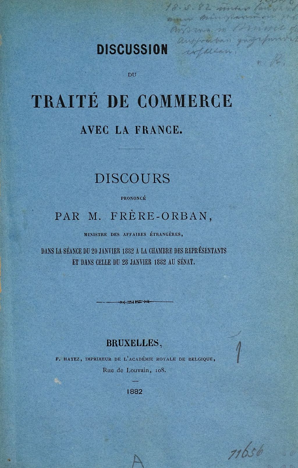 Cover of Discussion du traité de commerce avec la France