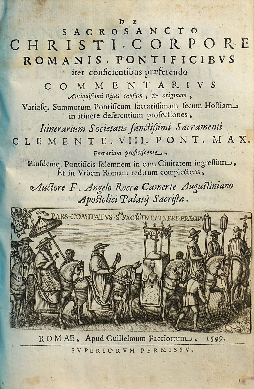 Cover of De Sacrosancto Christi Corpore Romanis Pontificibvs iter conficientibus praeferendo Commentarivs