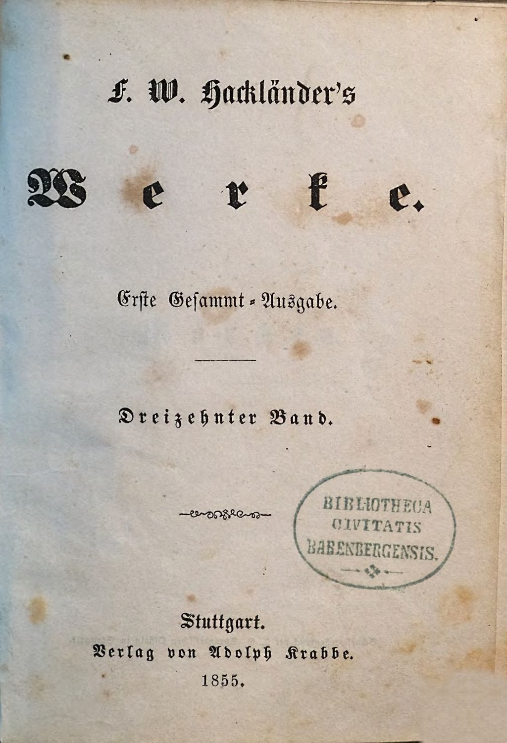 Cover of F. W. Hackländer's Werke