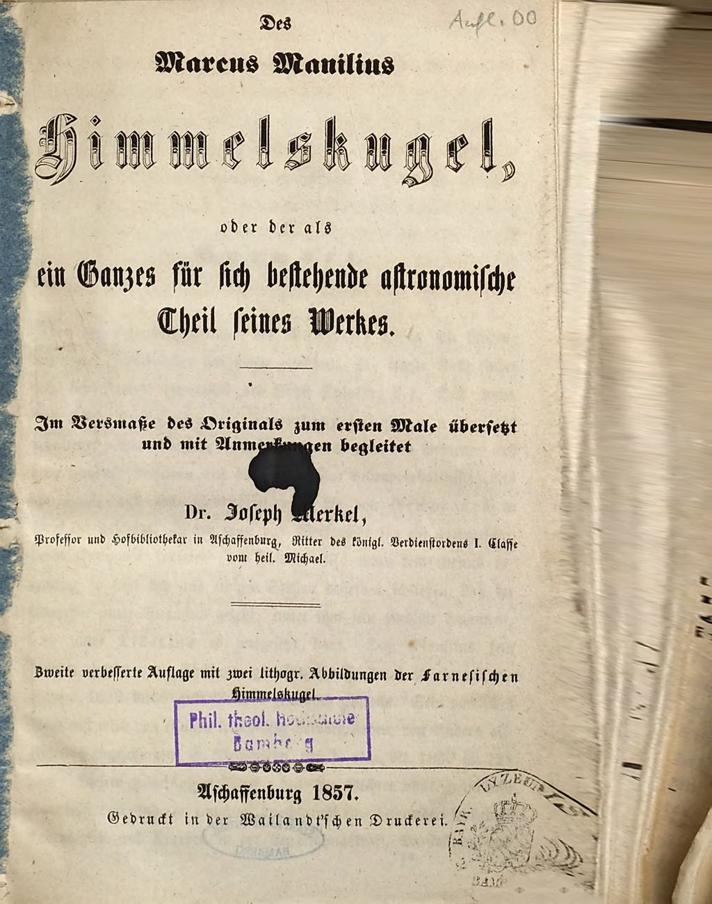 Cover of Des Marcus Manilius Himmelskugel oder der als ein Ganzes für sich bestehende astronomische Theil seines Werkes