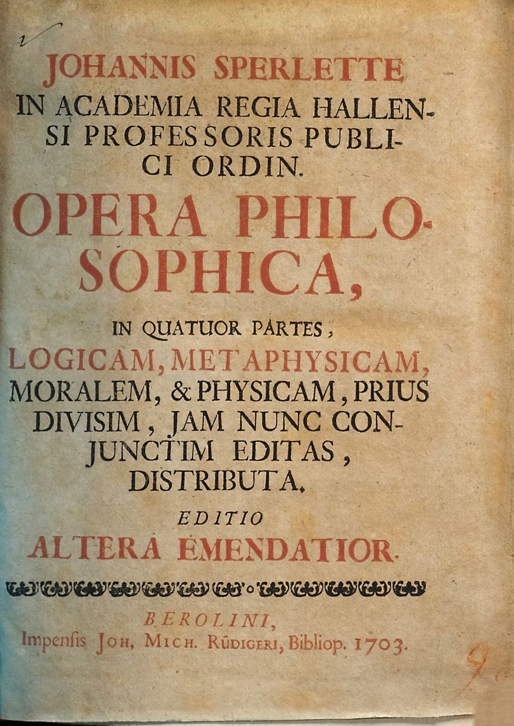 Cover of Johannis Sperlette ... Opera philosophica