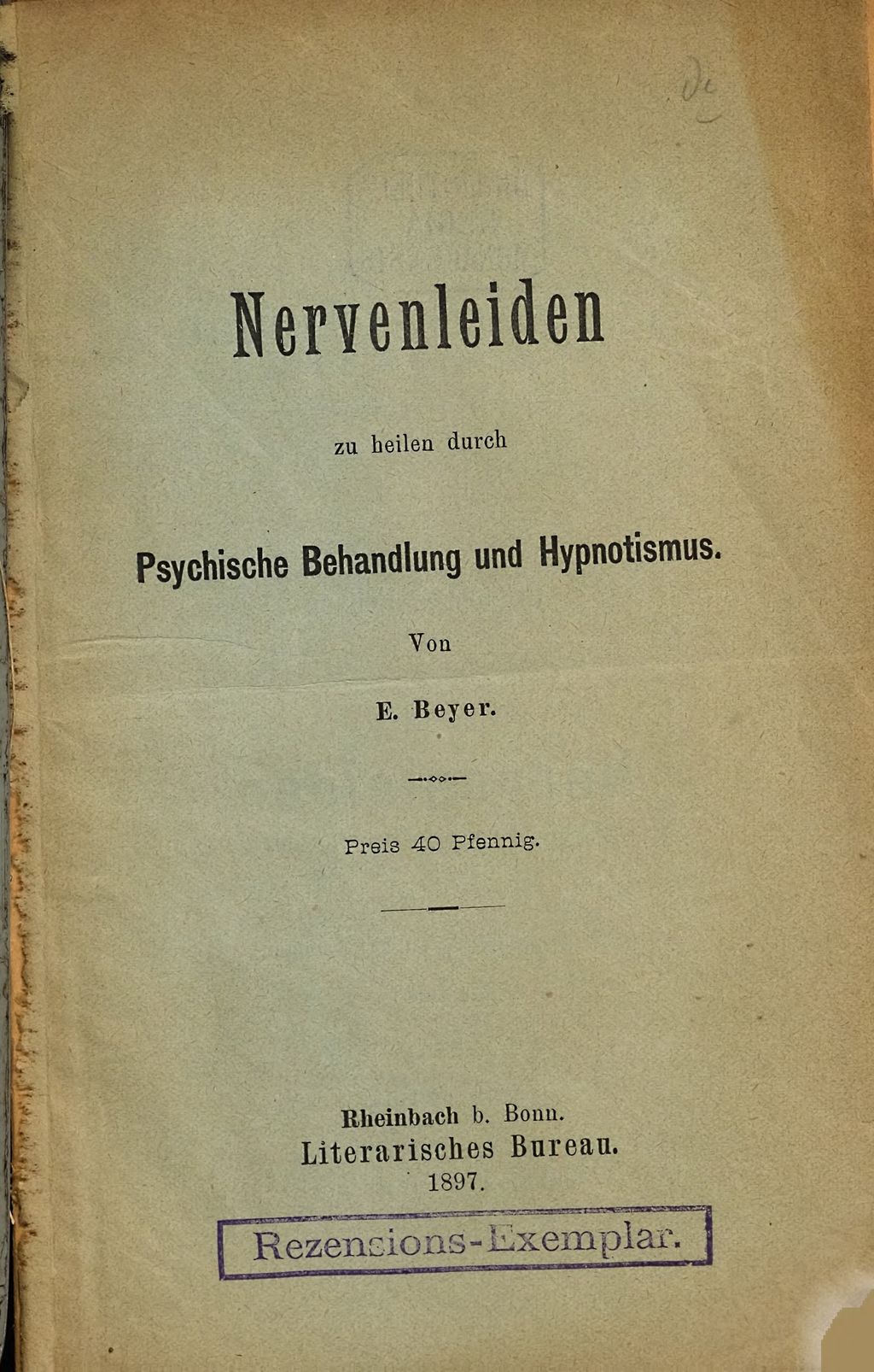 Cover of Nervenleiden zu heilen durch Psychische Behandlung und Hypnotismus