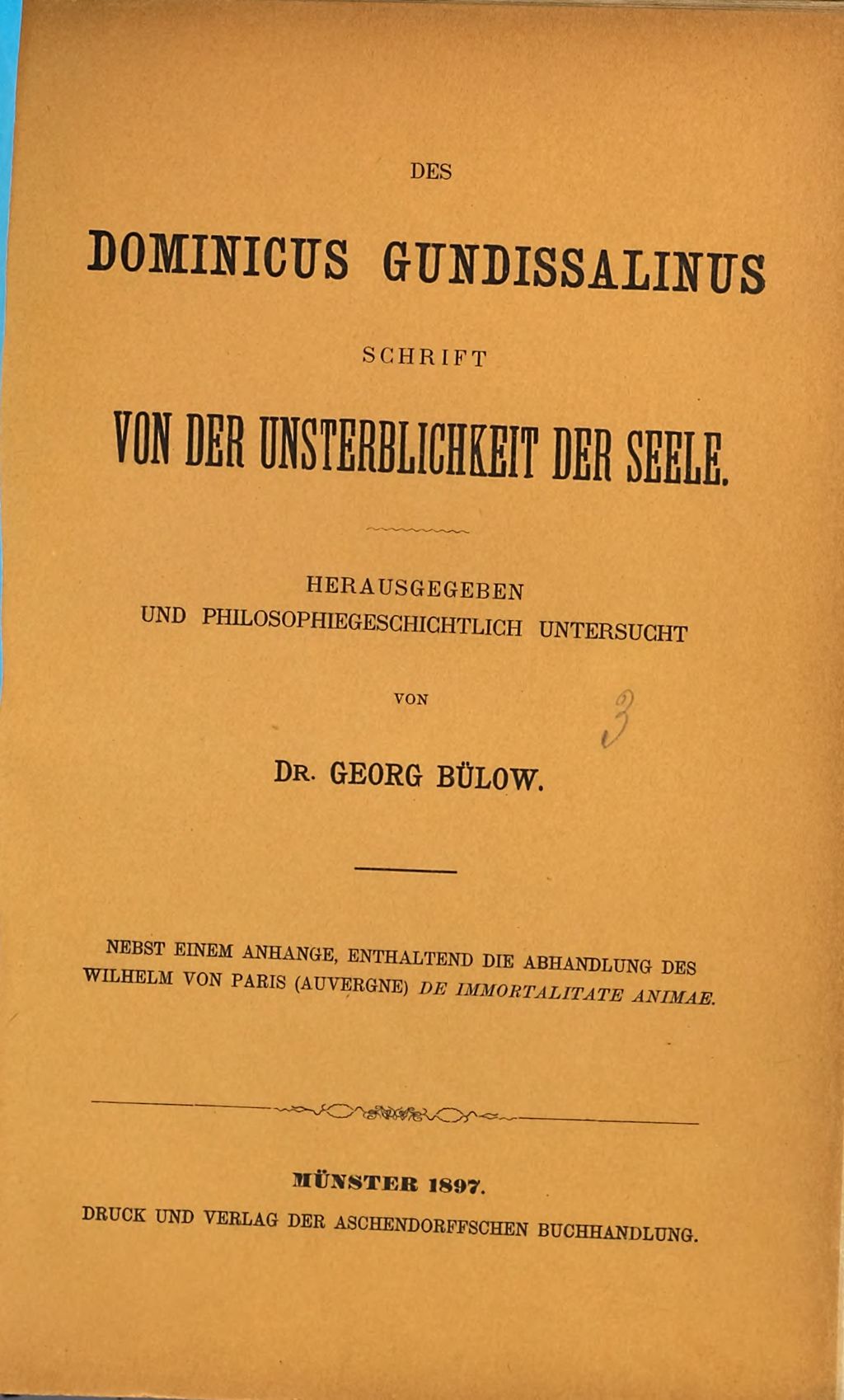 Cover of Des Dominicus Gundissalinus Schrift Von der Unsterblichkeit der Seele