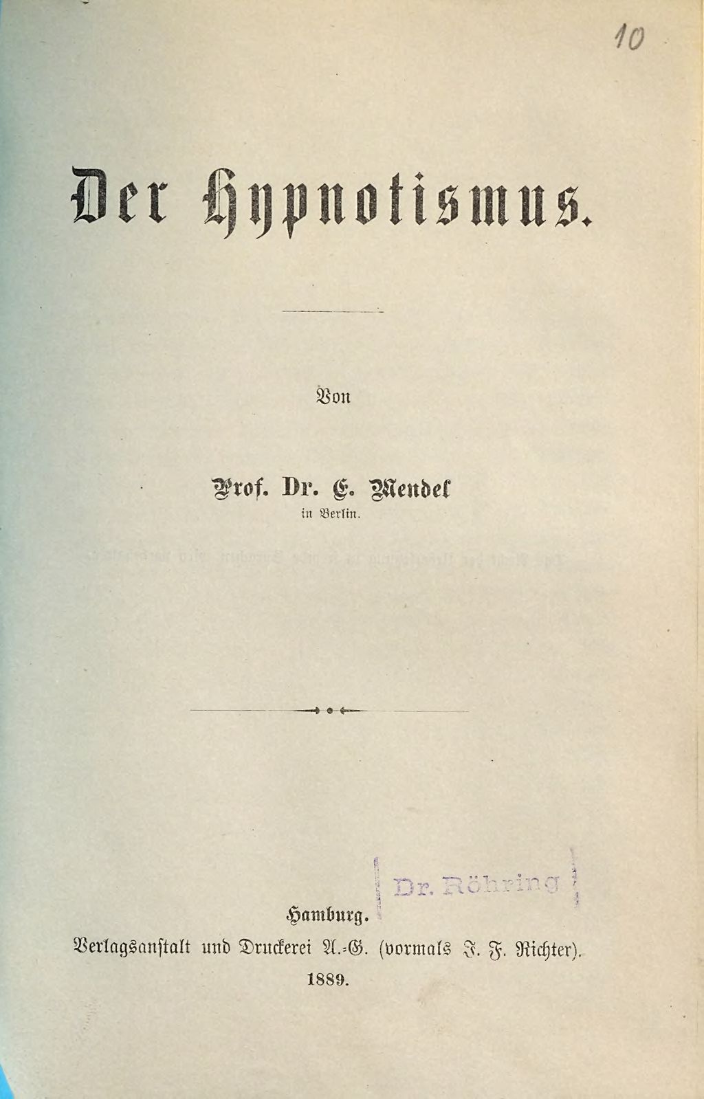 Cover of Der Hypnotismus