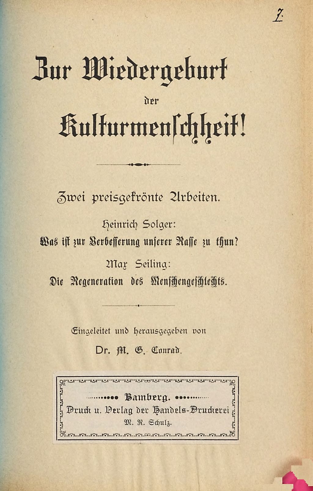 Cover of Zur Wiedergeburt der Kulturmenschheit!