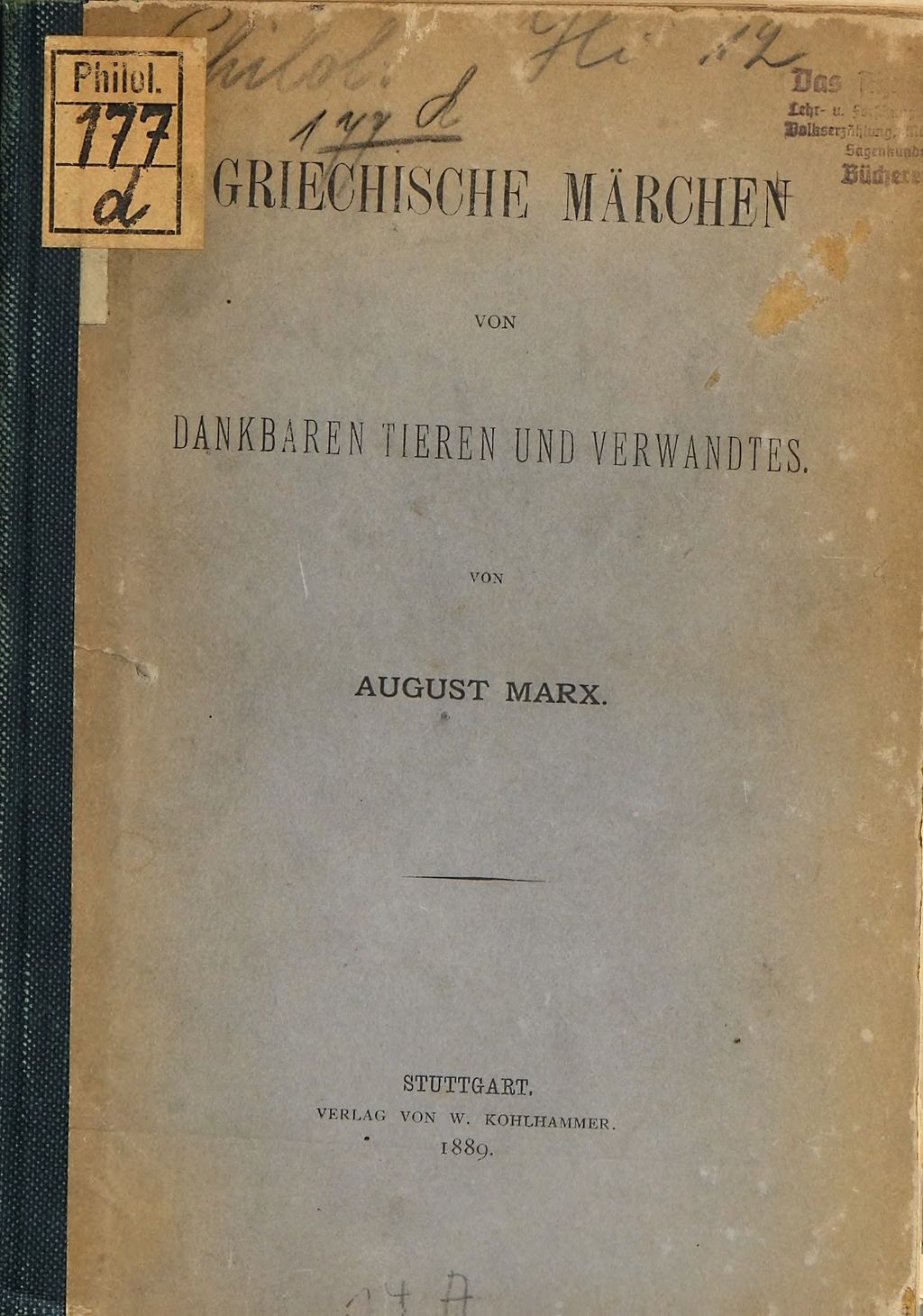 Cover of Griechische Märchen von dankbaren Tieren und Verwandtes
