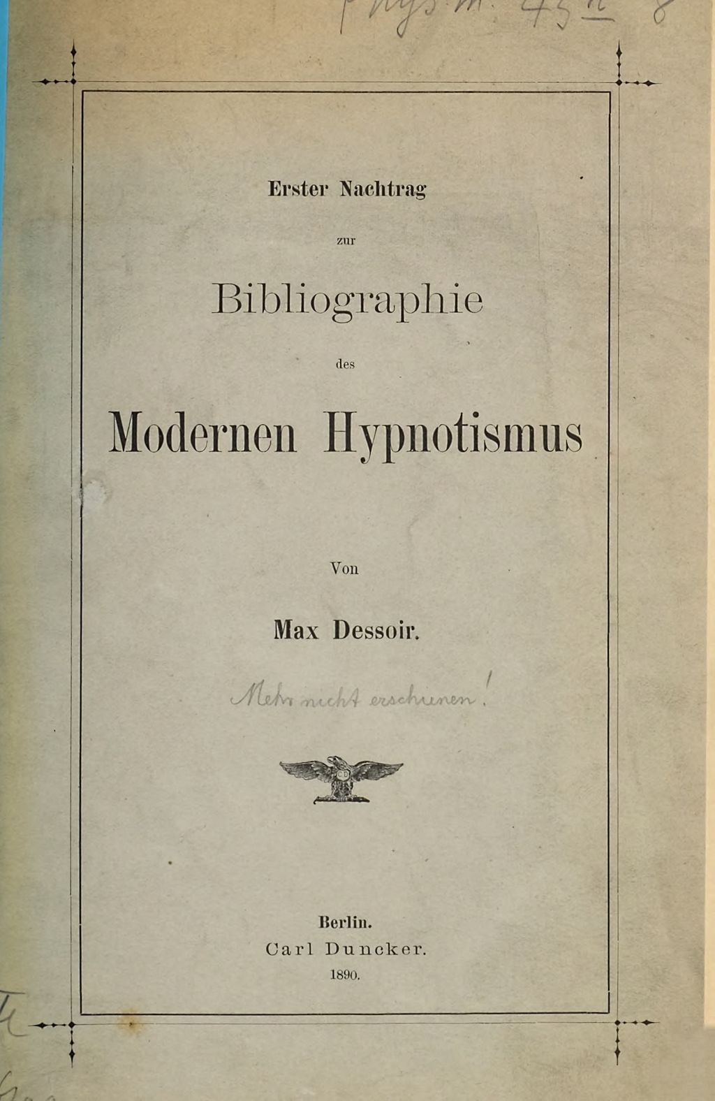 Cover of Bibliographie des Modernen Hypnotismus . 1