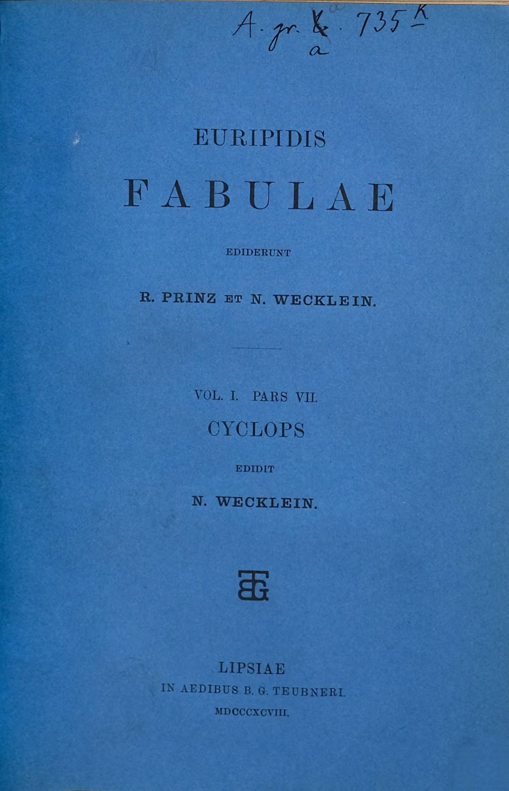 Cover of Euripidis Fabulae . 1,7, Cyclops