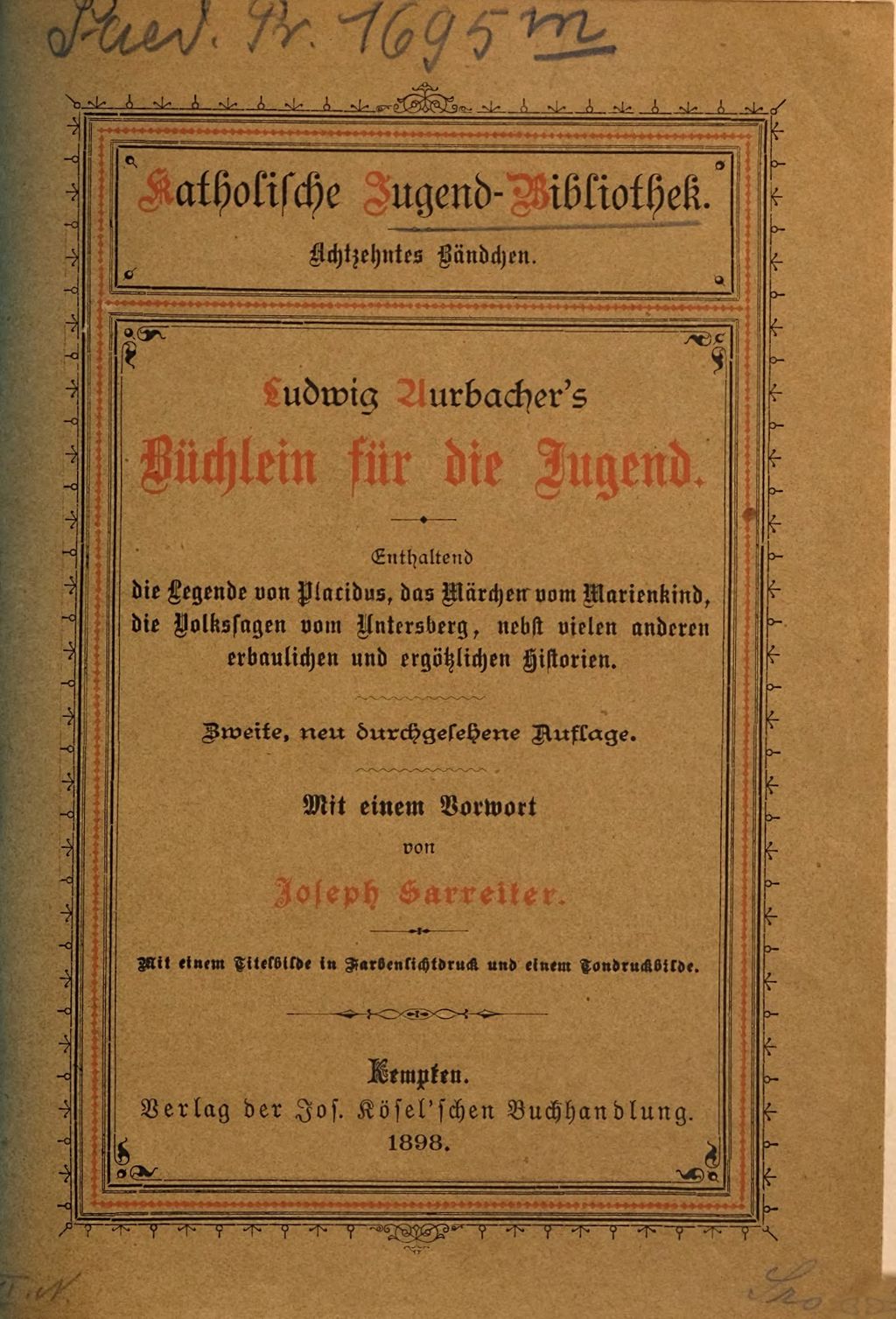 Cover of Ludwig Aurbachers Büchlein für die Jugend