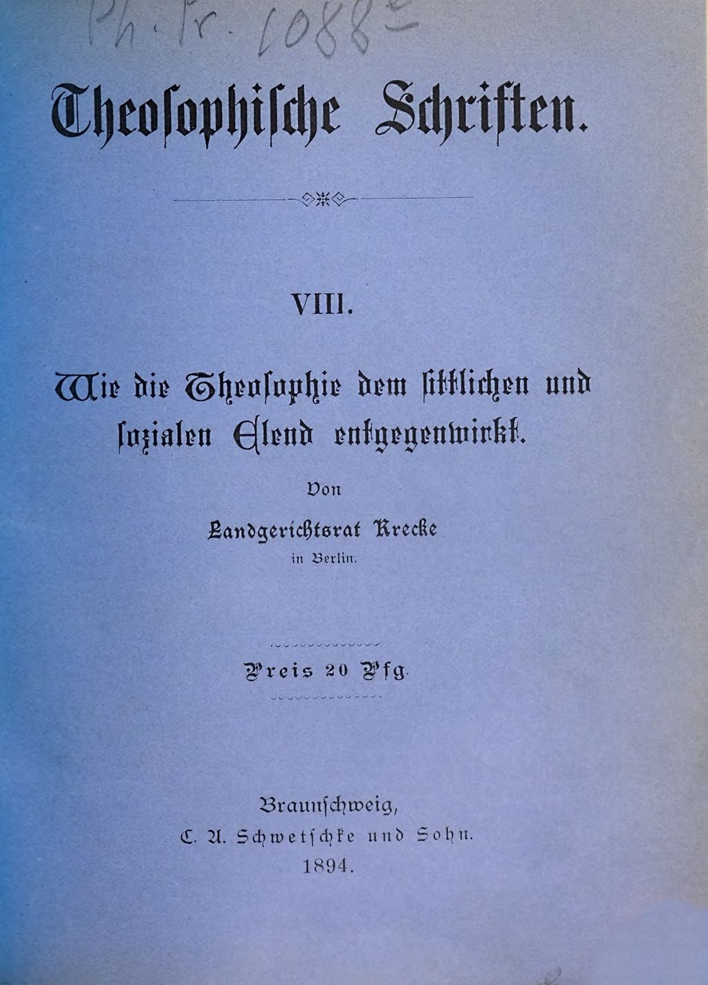 Cover of Wie die Theosophie dem sittlichen und sozialen Elend entgegenwirkt