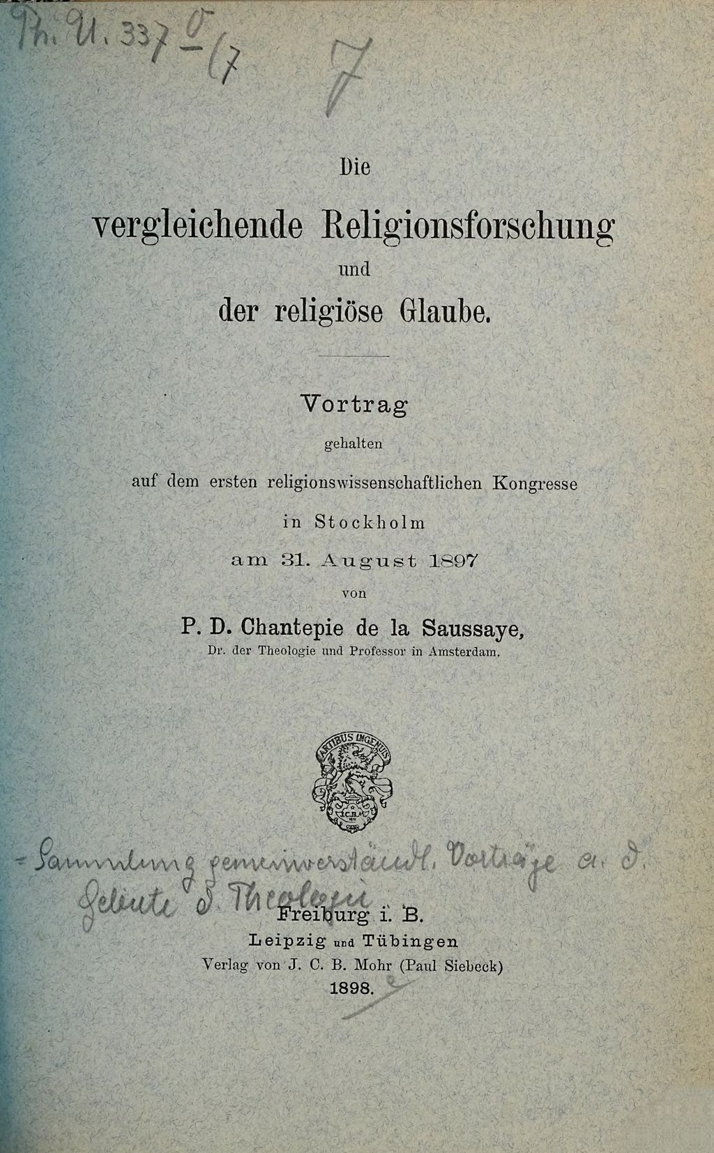 Cover of Die vergleichende Religionsforschung und der religiöse Glaube