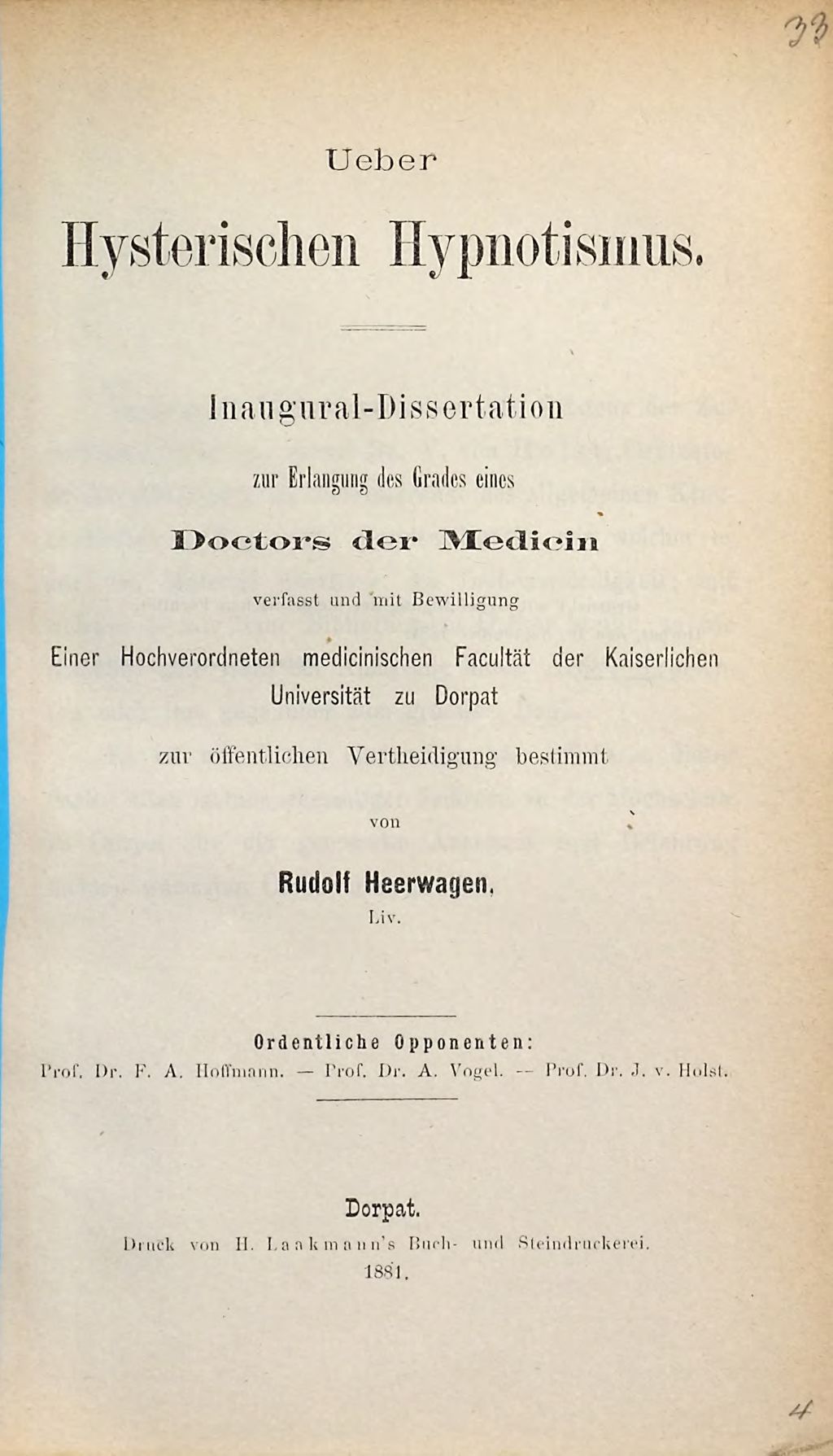 Cover of Ueber hysterischen Hypnotismus