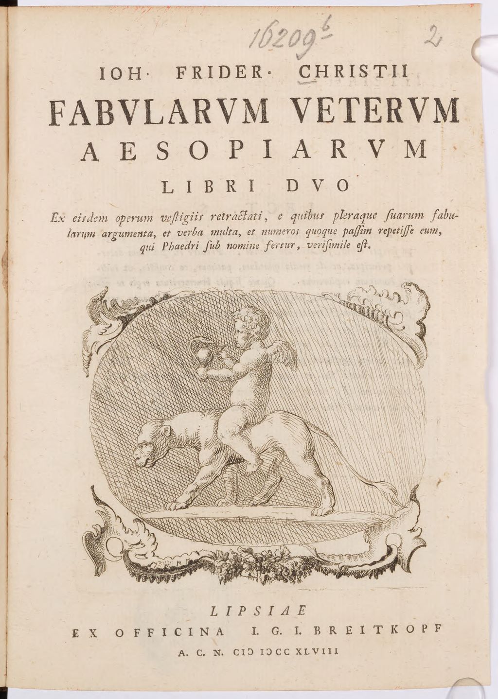 Cover of Ioh. Frider. Christii Fabvlarvm Vetervm Aesopiarvm Libri Dvo