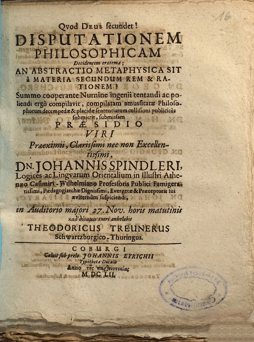 Cover of Disputationem Philosophicam Decidentem erotema; An Abstractio Metaphysica Sit a Materia Secundum Rem & Rationem?