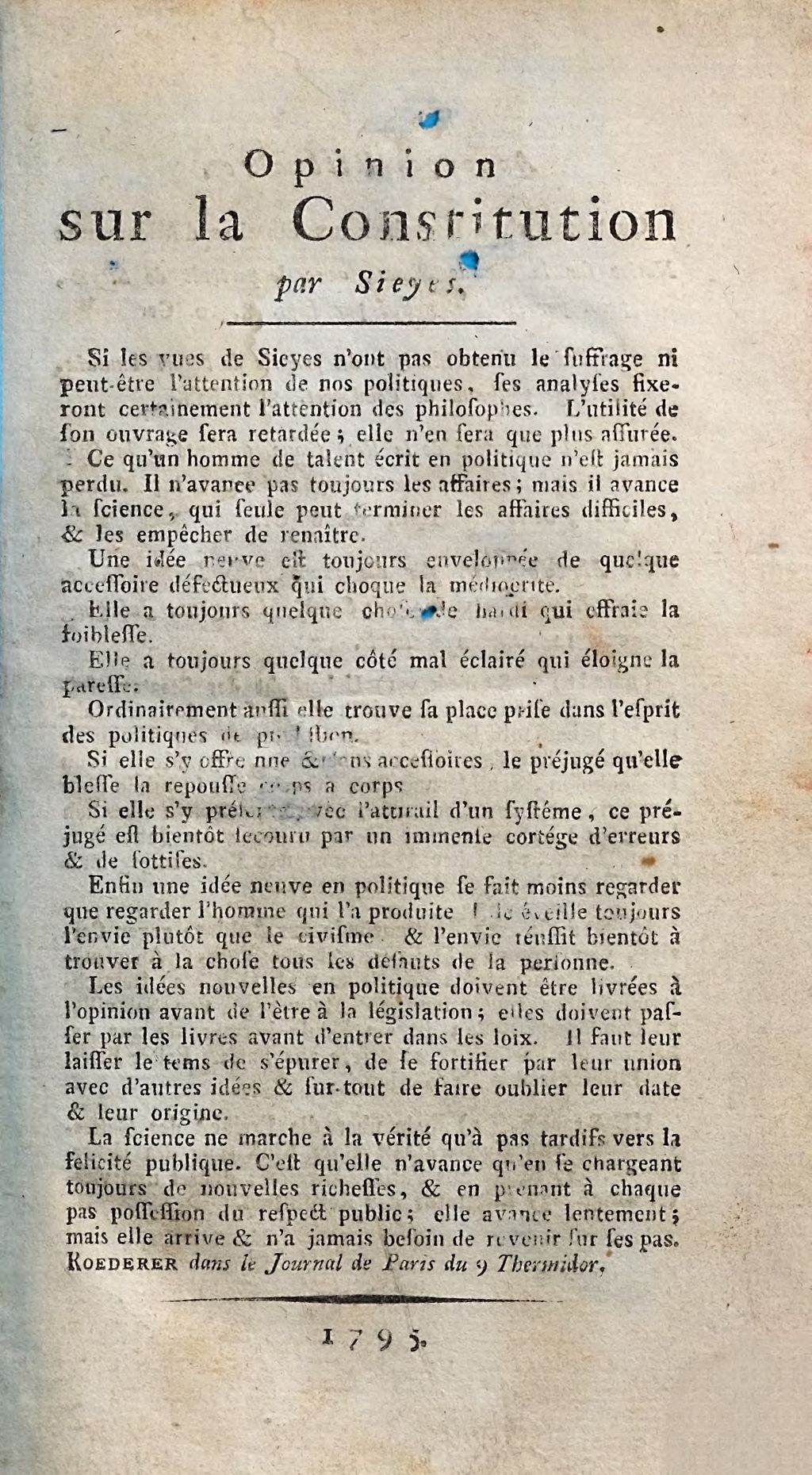 Cover of Opinion Sur La Constitution