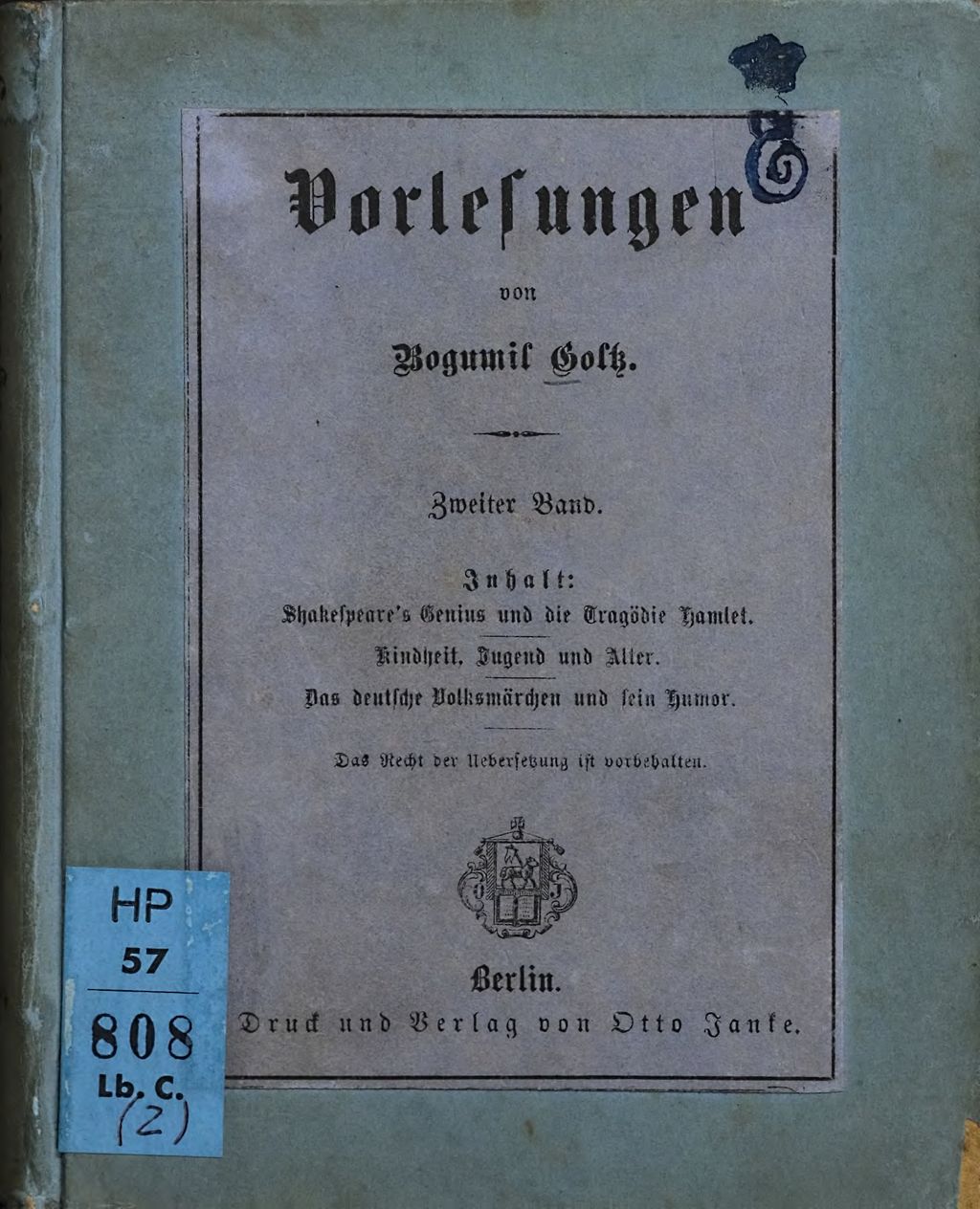 Cover of Vorlesungen. 2, Shakespeare's Genius