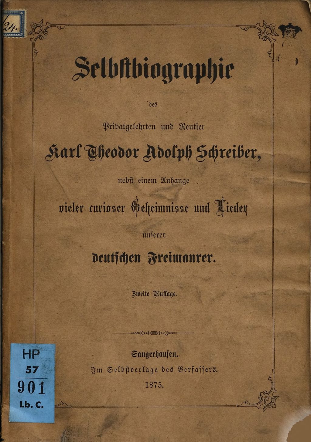 Cover of Selbstbiographie des Privatgelehrten und Rentier Karl Theodor Adolph Schreiber