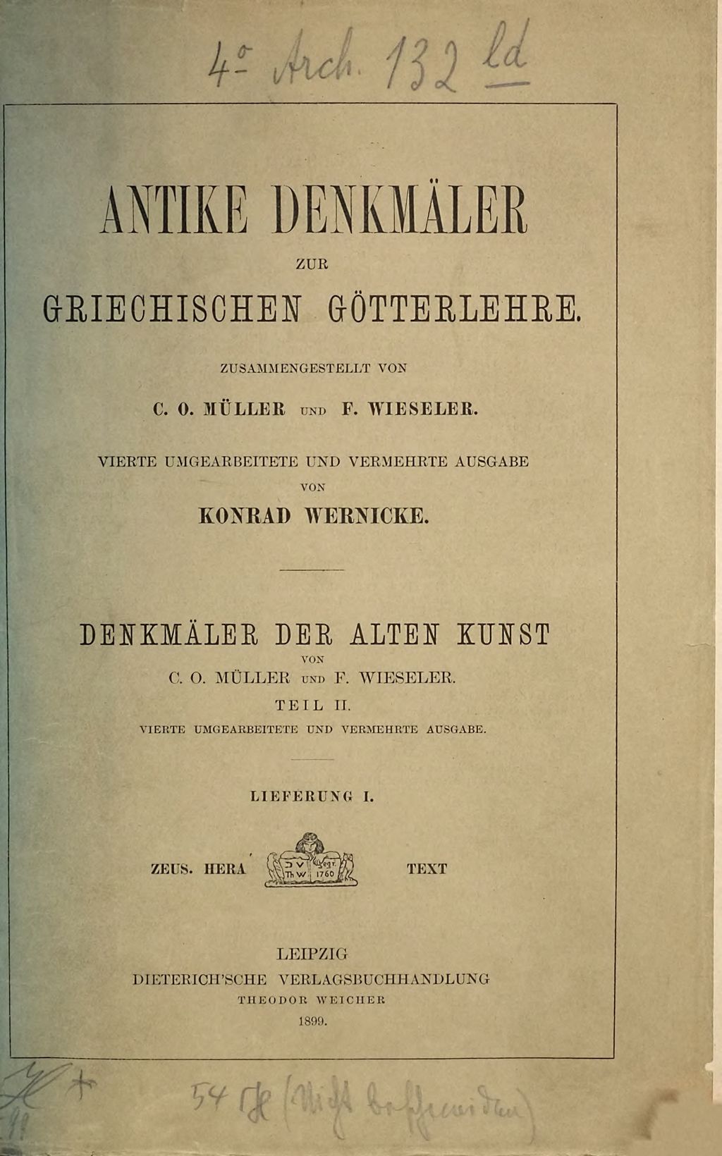 Cover of Denkmäler der alten Kunst. Teil 2, Antike Denkmäler zur griechischen Götterlehre