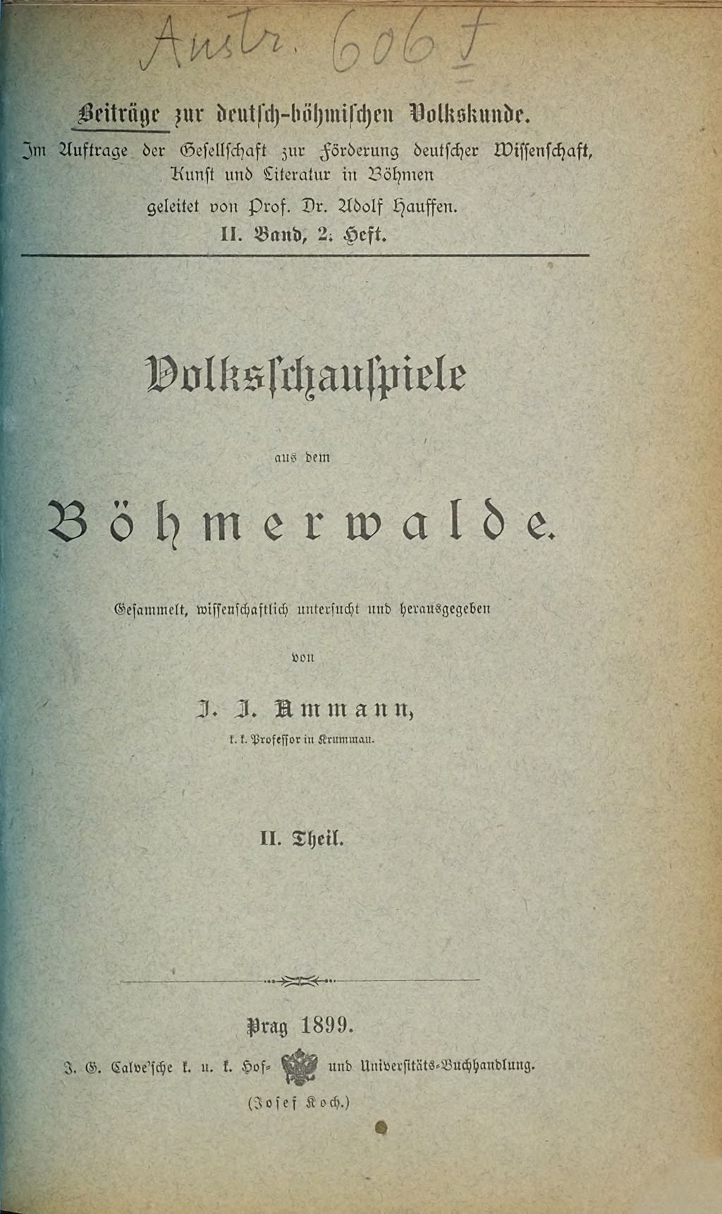 Cover of Volksschauspiele aus dem Böhmerwalde. 2