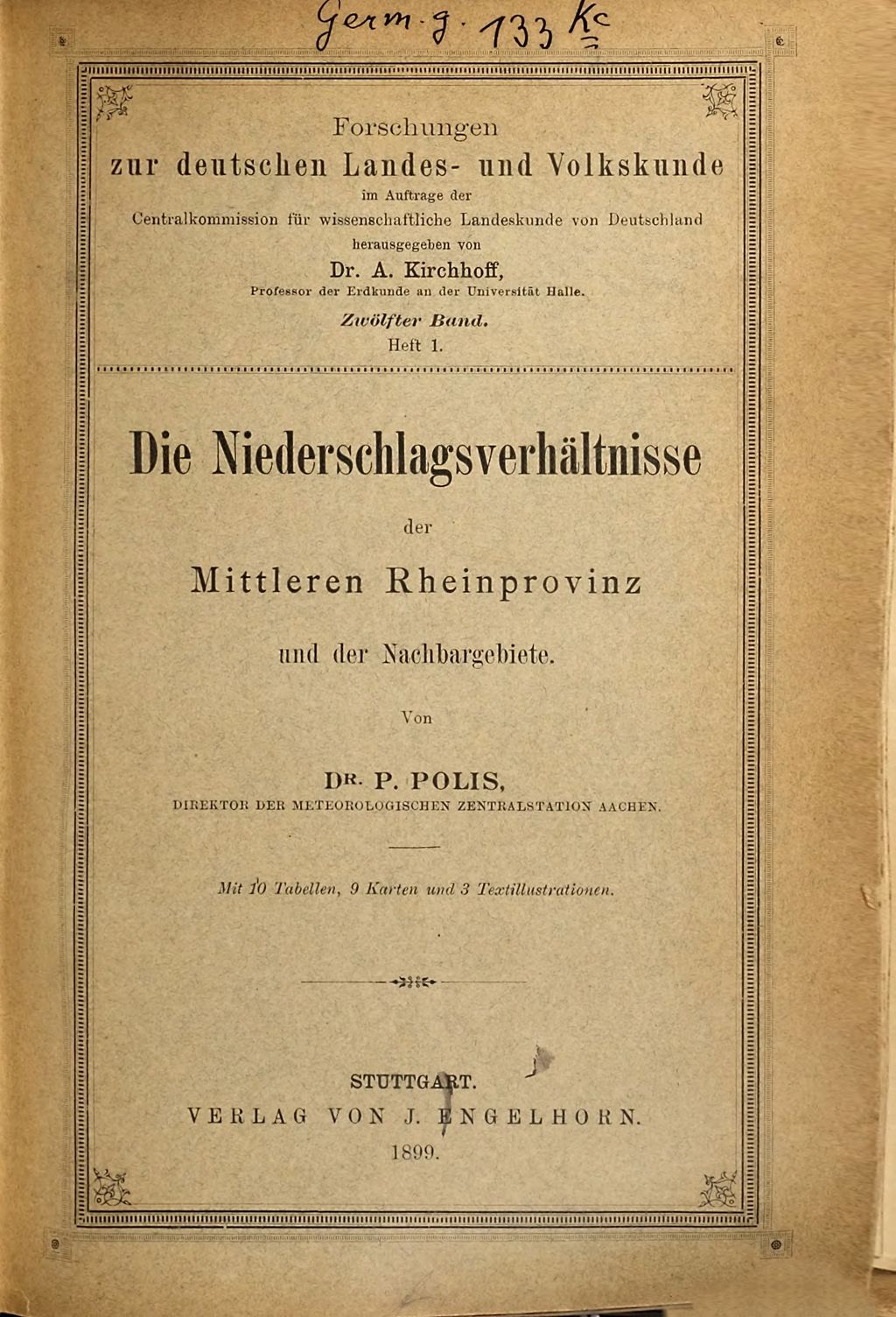 Cover of Die Niederschlagsverhältnisse der mittleren Rheinprovinz und der Nachbargebiete