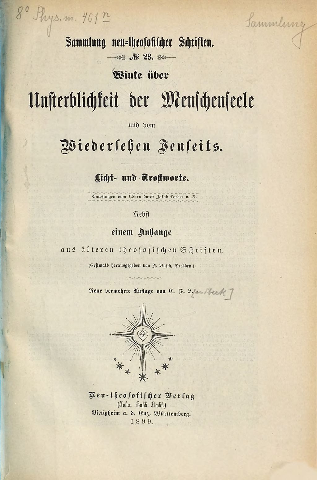 Cover of Winke über Unsterblichkeit der Menschenseele und vom Wiedersehen Jenseits