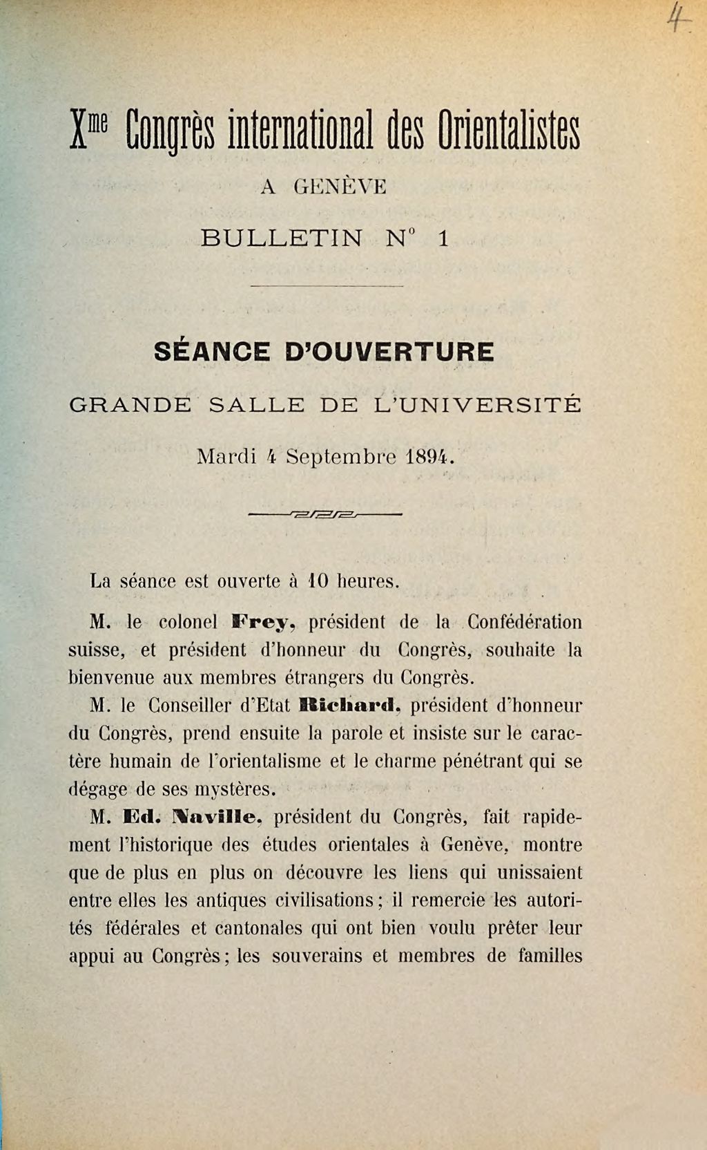 Cover of Bulletin. No 1, Séance d'ouverture grande salle de l'université