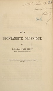 Cover of De la spontanéité organique