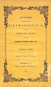 Cover of Address Delivered to Hiram Lodge No. 40 at Raleigh, North Carolina