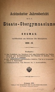 Cover of Achtzehnter Jahresbericht des k. k. Staats-Obergymnasiums in Krumau, veröffentlicht am Schlusse des Schuljahres 1890-91