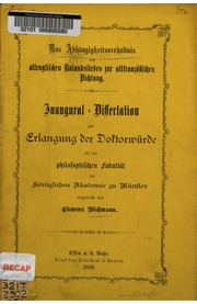 Cover of Das Abhängigkeitsverhältnis des altenglischen Rolandsliedes zur altfranzösischen Dichtung