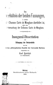 Cover of Das Verhältnis der beiden Fassungen, in welchen die Chanson Garin de Monglane überliefert ist, nebst einer Untersuchung der Enfances Garin de Monglane