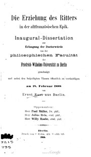 Cover of Die Erziehung des Ritters in der altfranzösischen Epik
