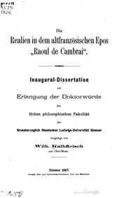 Cover of Die Realien in dem altfranzösischen Epos Raoul de Cambrai