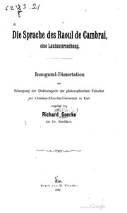 Cover of Die Sprache des Raoul de Cambrai, eine Lautuntersuchung