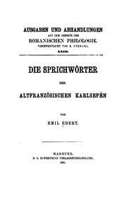 Cover of Die Sprichwörter der altfranzösischen Karlsepen