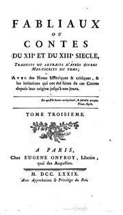 Cover of Fabliaux ou contes du XIIe et XIIIe siècle, traduits ou extraits d'après divers manuscrits du tems; avec des notes historiques et critiques, et les imitations qui ont été faites de ces contes depuis leur origine jusqu'à nos jours