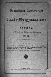 Cover of Neunzehnter Jahresbericht des k. k. Staats-Obergymnasiums in Krumau, veröffentlicht am Schlusse des Schuljahres 1891-92