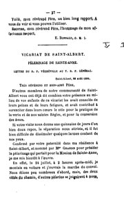 Cover of Vicariat de Saint-Albert: Pèlerinage de Sainte-Anne: Lettre du R.P. Végréville au T.R.P. Général: Saint-Albert, 23 août 1894
